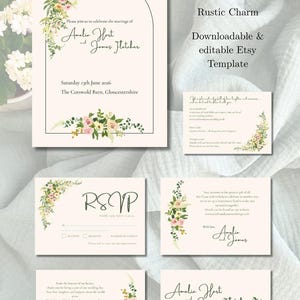 Editable Wedding Invitation Template, Rustic Charm Canva Suite, Boho Country Wedding Stationery, Printable Download