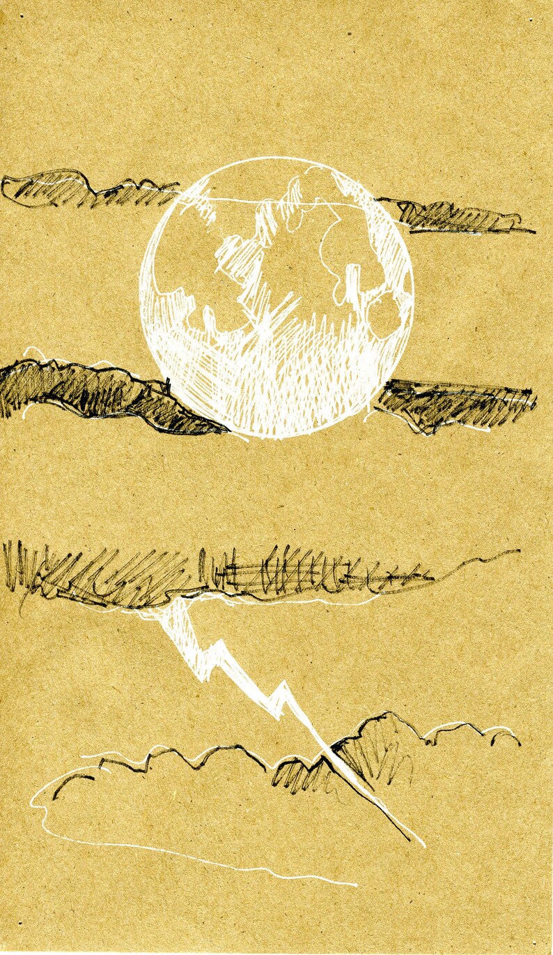 Full Moon and Lightning Inktober Thunder Drawing image 1