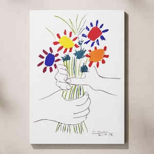 Grabado floral de Pablo Picasso, Ramo de flores de la paz, Póster de exposición, Litografía de flores de Picasso, Arte abstracto moderno, Regalo para el Día de la Madre