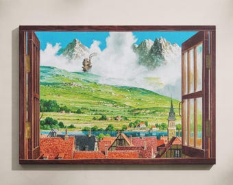 Howl’s Moving Castle Print, Studio Ghibli Wall Art, Magical Howl’s Moving Castle Framed Canvas, Anime Poster, Best Anime Gift, Vivid Colors