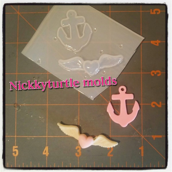 Anchor and heart with wings  Flexible Plastic Resin Mold