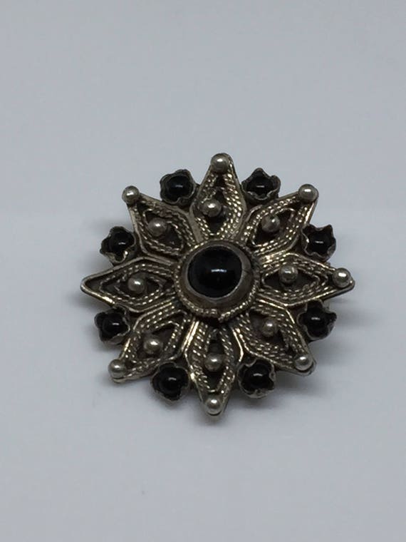 800 Silver Filagree Onyx Dual Brooch and Pendant - image 1