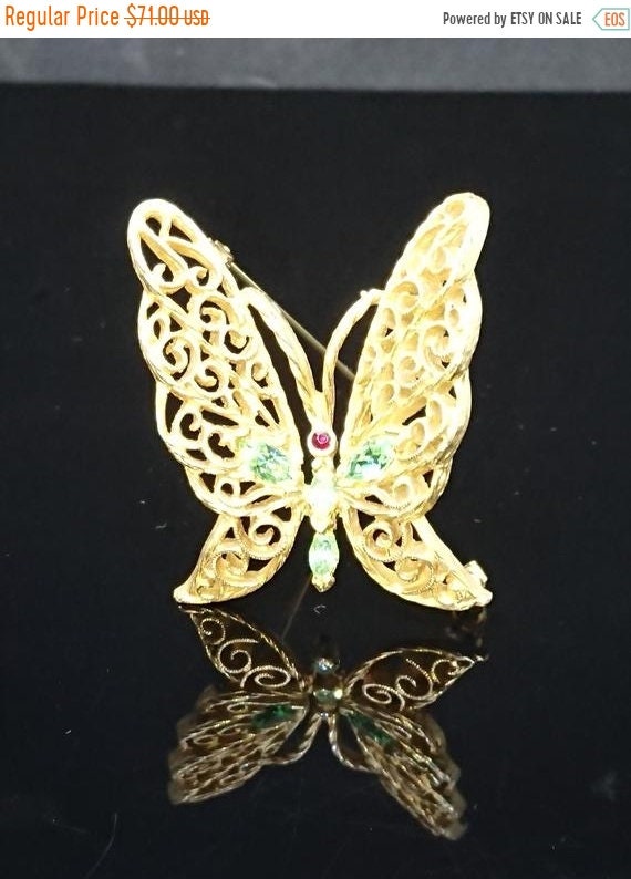 DeNicola Gold Tone and Crystal Butterfly Figural B