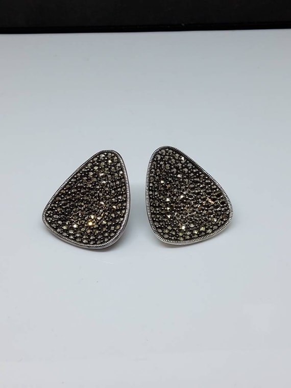 VTG Deco Style Sterling Marcasite Post Earrings - image 1