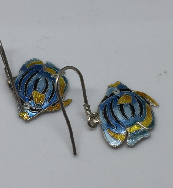 Zarah S925 Cloisonné Enamel Angel Fish Earrings - image 2