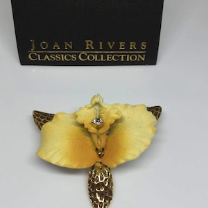 Gorgeous Joan Rivers Porcelain Rhinestone Goldtone Orchid Brooch NWT