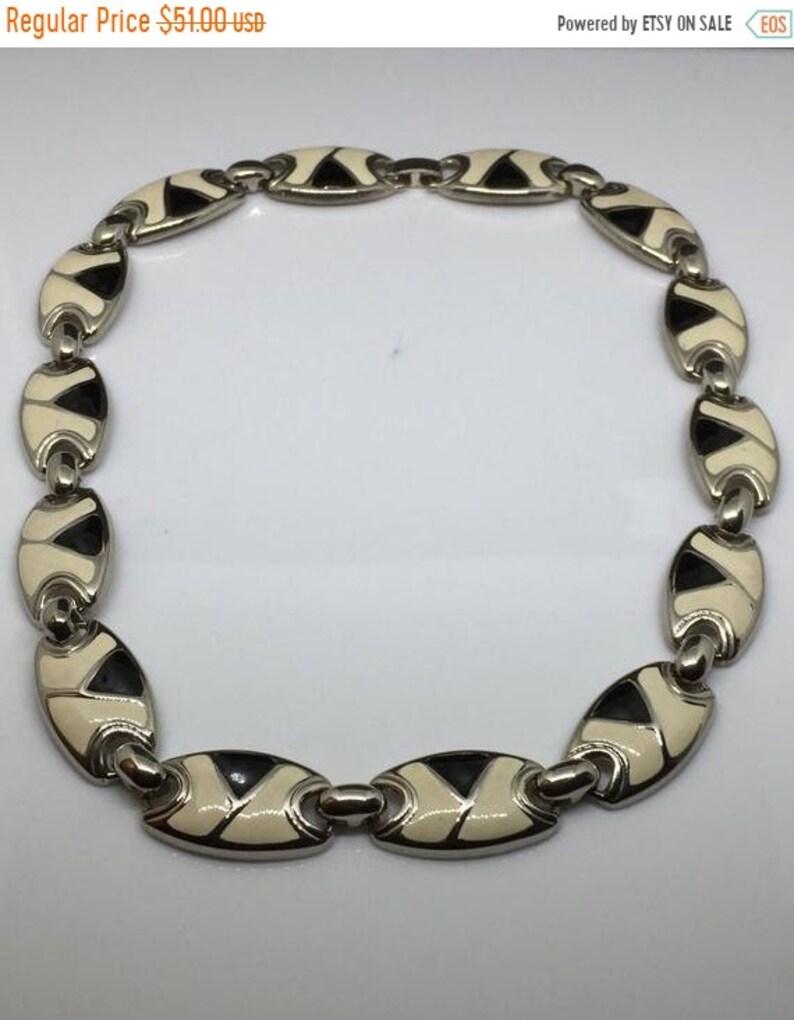 Circa 1980's Vintage Silvertone Enameled Choker image 1