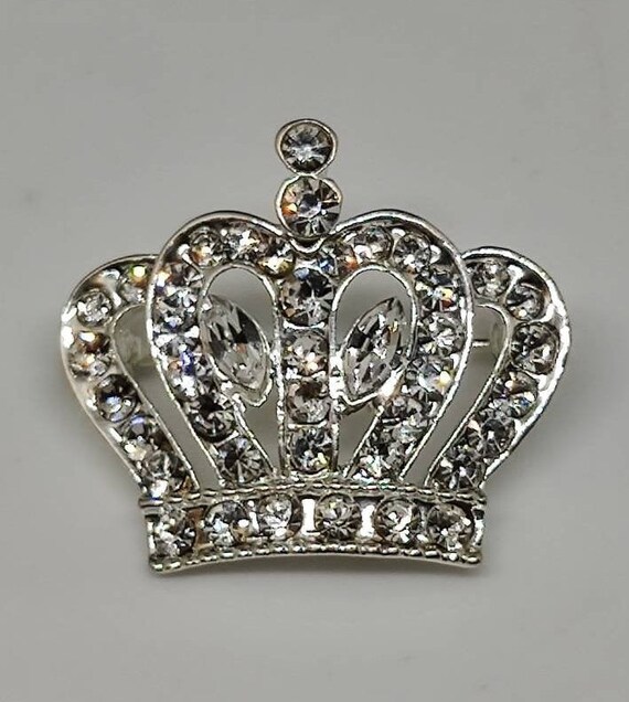 Royal Crown Rhodium Plate Clear Rhinestone Brooch,