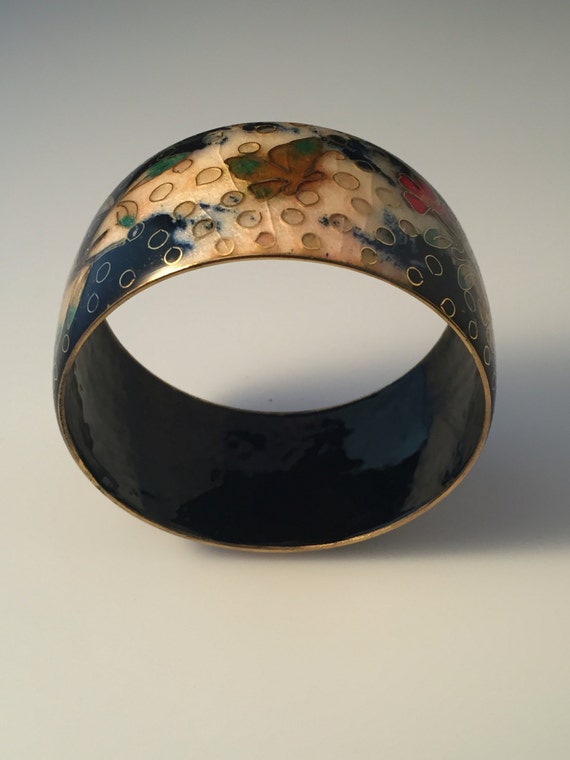 VTG Chunky David Kuo Style Cloisonné Inlaid Brass… - image 3