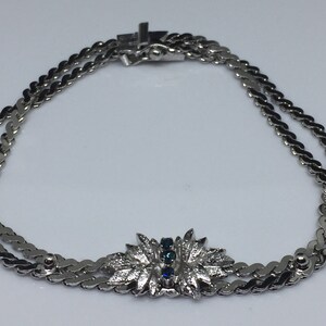 925 Sterling London Blue Crystal Pointsettia Serpentine Bracelet circa 1980&#39;s