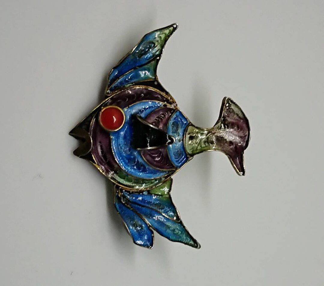 Broche Poisson En Métal Argenté Années 1970 - Bijou Vintage Animalier, Occasion