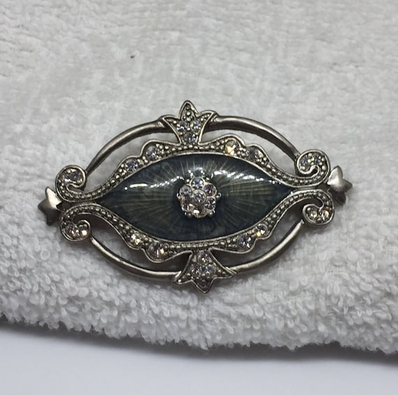 Victorian Style Inlaid Enamel Brooch - image 1