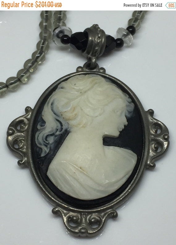 Ben Amun Victorian Cameo Necklace with Glass Bead… - image 1
