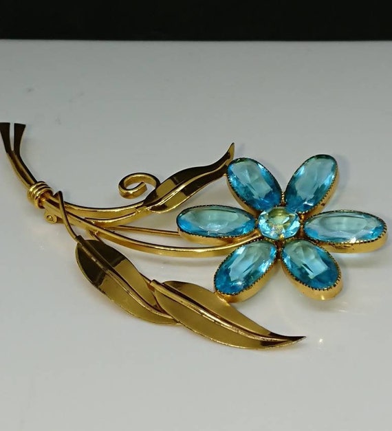 Sterling Craft by Coro Vermeil Rhinestone Flower Brooch, 1940's