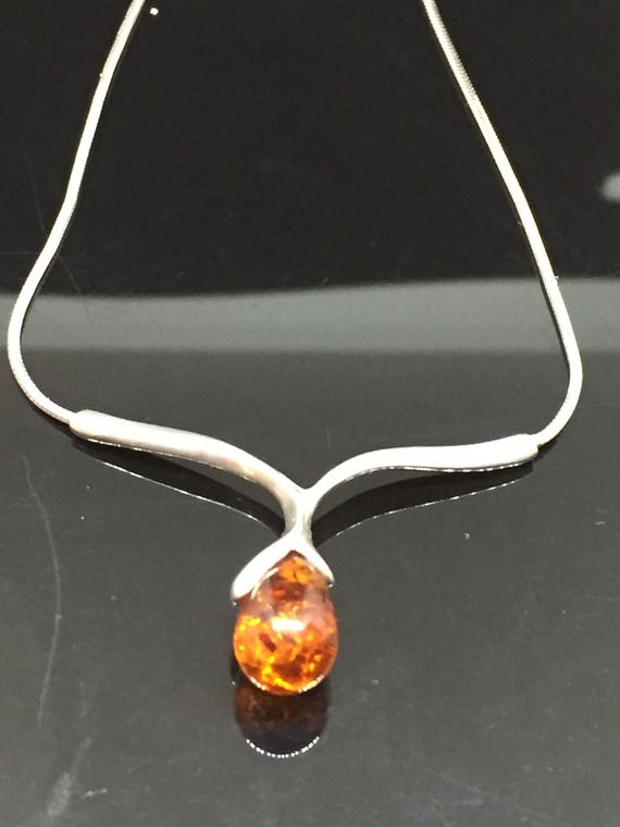 925 Sterling and Amber Pear Drop Pendant