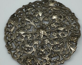 Joseff Of Hollywood Antiqued Silver Toned Medallion Brooch