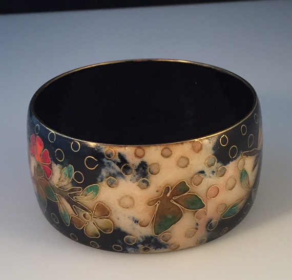 VTG Chunky David Kuo Style Cloisonné Inlaid Brass… - image 2