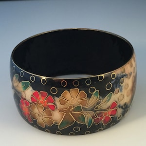 VTG Chunky David Kuo Style Cloisonné Intarsien Messing Armreif