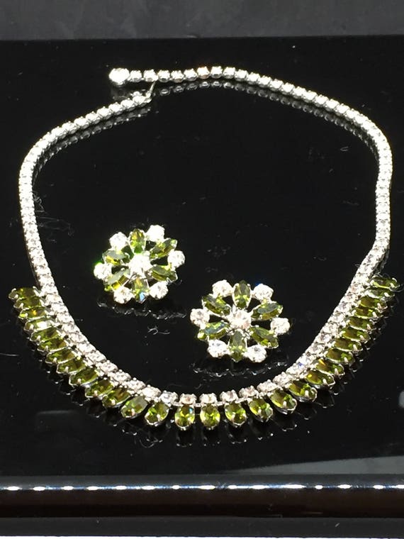 B David Olivine Navette and Clear Faceted Round R… - image 2