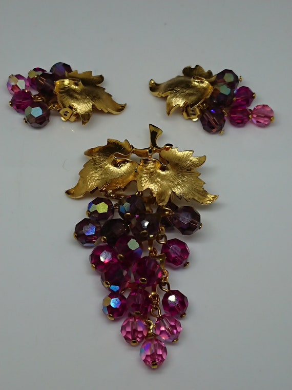 Schrager Gold Tone AB Grape Demi Parure, circa 195