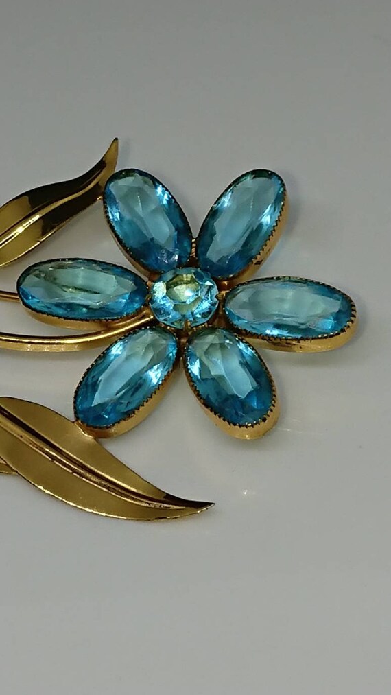 Sterling Craft by Coro Vermeil Rhinestone Flower Brooch, 1940's View 2