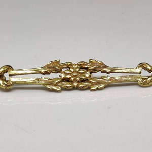 Vintage Signed  Miriam Haskell Gilt Brass Floral Bar Pin Brooch, circa 1960s