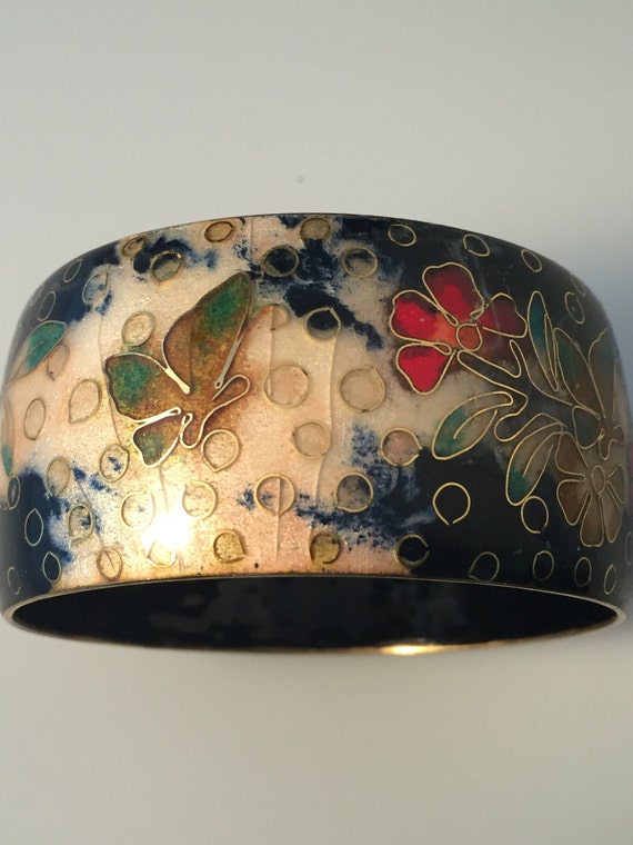 VTG Chunky David Kuo Style Cloisonné Inlaid Brass… - image 4