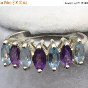 Amethyst & Topaz Crystal 925 Sterling Ring Sz 8 3/4