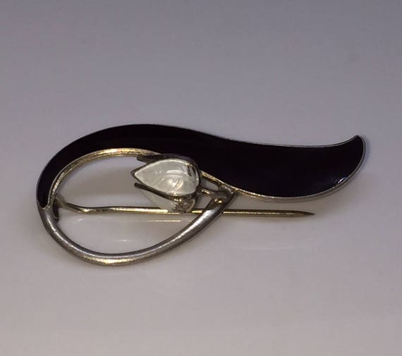 Askel Holmsen Norway 925 Sterling and Guilloche Enamel Tulip Brooch