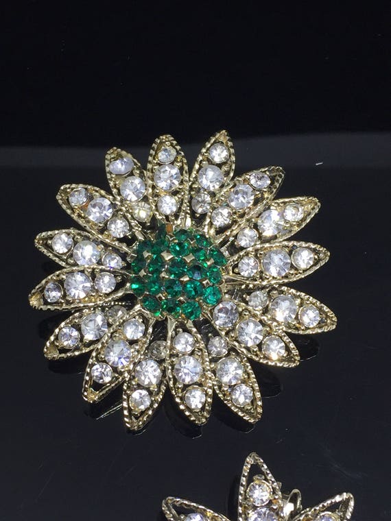 Sparkling Pave Crystal and Gold Tone Brooch with … - image 4