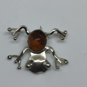 925 Sterling and Amber Rainforest Tree Frog Brooch