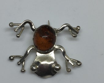 925 Sterling and Amber Rainforest Tree Frog Brooch