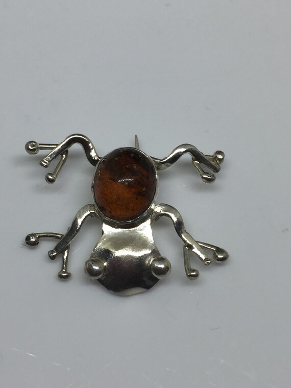 925 Sterling and Amber Rainforest Tree Frog Brooch - image 1