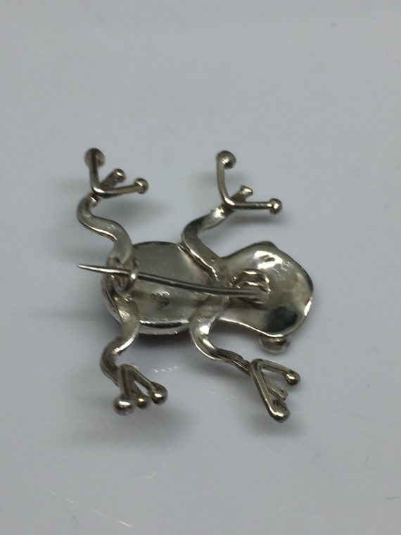 925 Sterling and Amber Rainforest Tree Frog Brooch - image 5