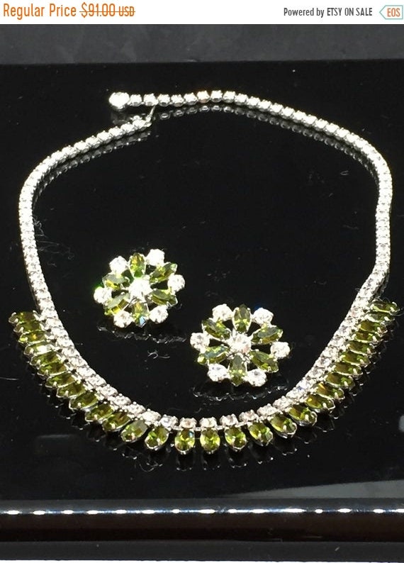 B David Olivine Navette and Clear Faceted Round R… - image 1