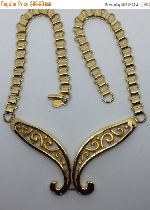 Hobe' Goldtone Victorian Scrollwork Style Bib Neck