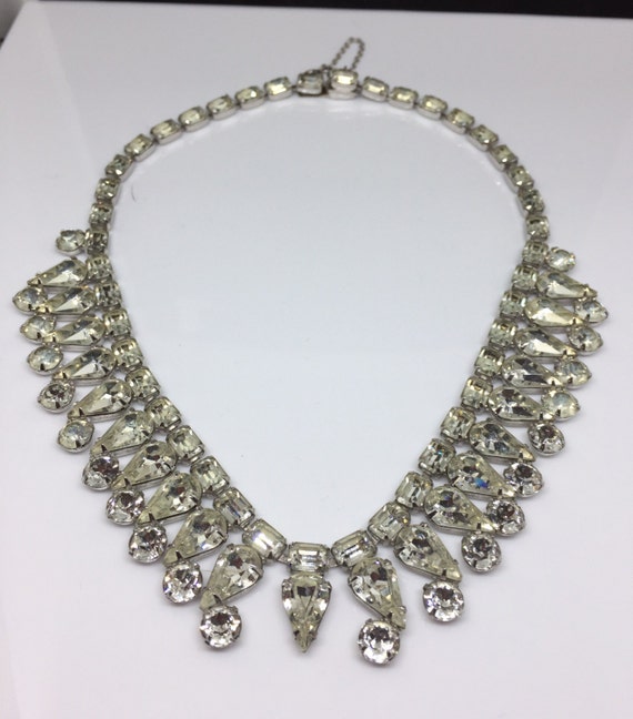 1940's Eisenberg Clear Rhinestone Bib Necklace