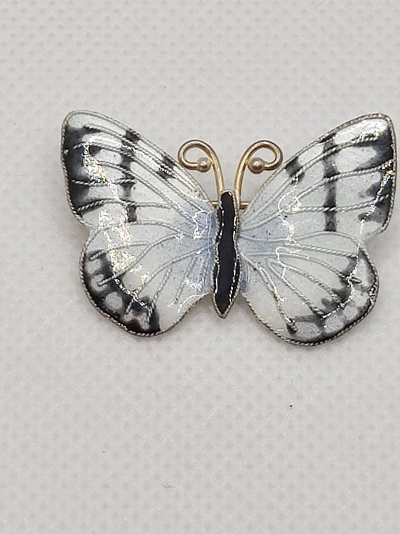 Thousand Flowers Sterling and Enamel Butterfly Fi… - image 1