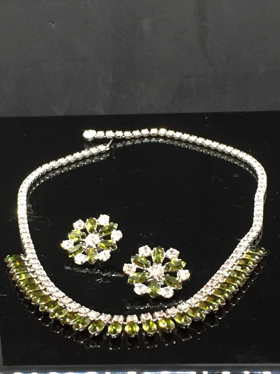 B David Olivine Navette and Clear Faceted Round R… - image 4