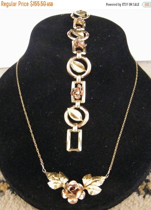 Classy Krementz Rose and Yellow Gold Necklace and 