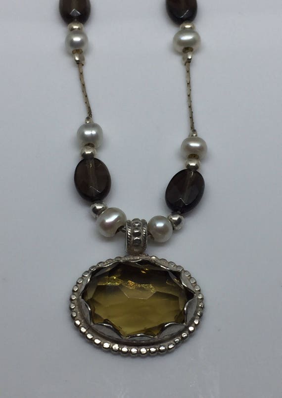 Faceted Smokey Topaz, Pearl, 925 Necklace