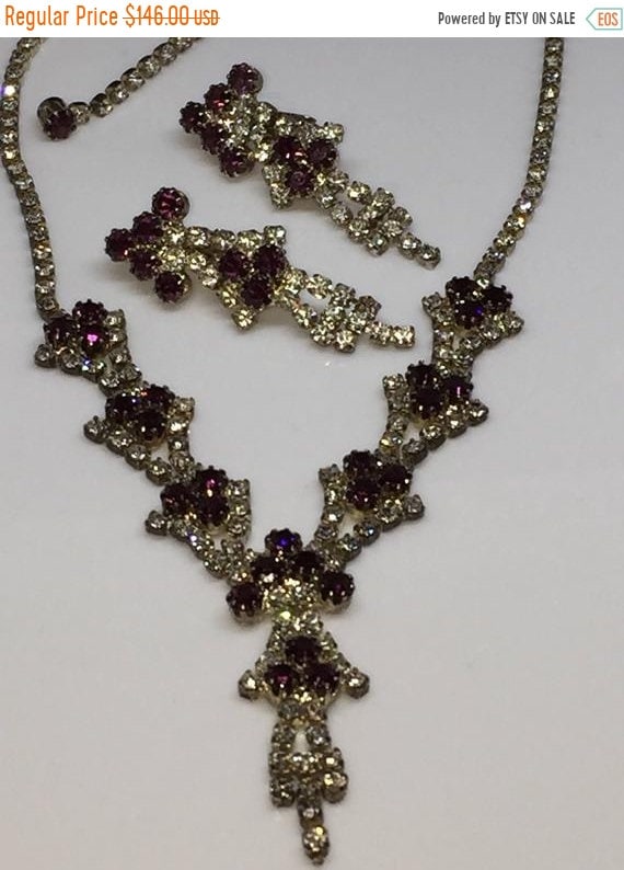 Gorgeous Art Deco Clear and Amethyst and Rhineston