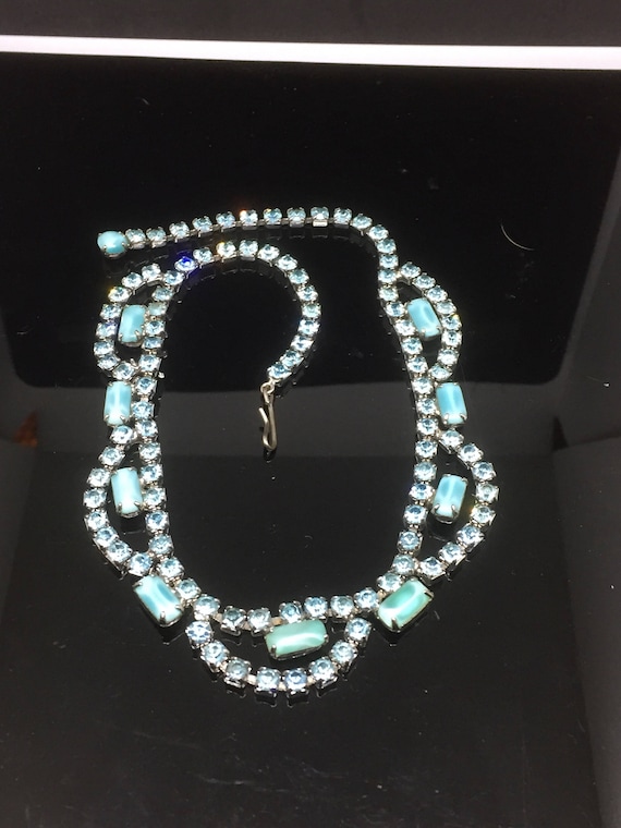 Juliana Style Blue Ice Rhinestone & Milkglass Bib 