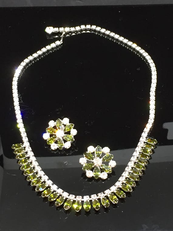 B David Olivine Navette and Clear Faceted Round R… - image 3