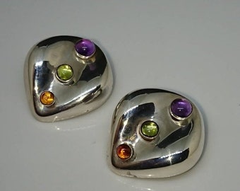RUTH Signed 925 and Fused Glass Clip Ons, circa 1980s