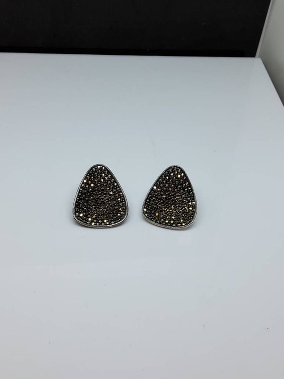 VTG Deco Style Sterling Marcasite Post Earrings - image 2