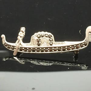 Beautiful 800 Sterling Marcasite Venetian Gondola Brooch