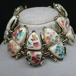 Vintage Coro Designer Jewel Tones Jelly & Confetti Lucite Link Bracelet image 1