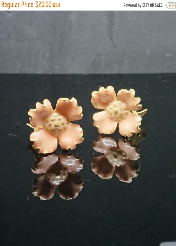 Gold Tone Enameled Flower Clip-On Earrings - image 1