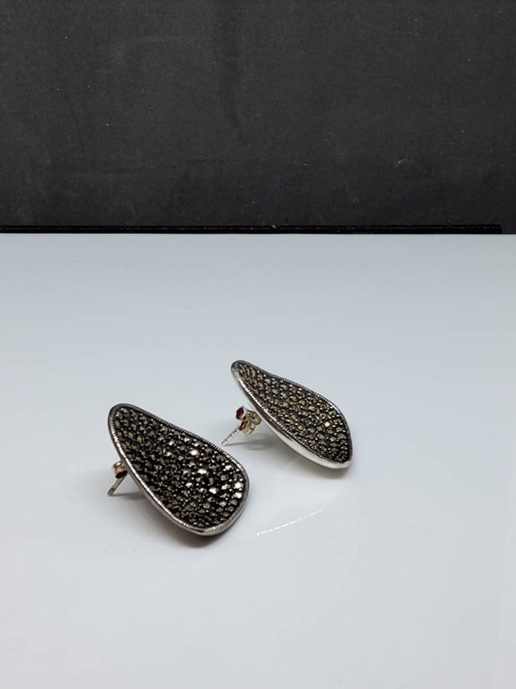 VTG Deco Style Sterling Marcasite Post Earrings - image 3